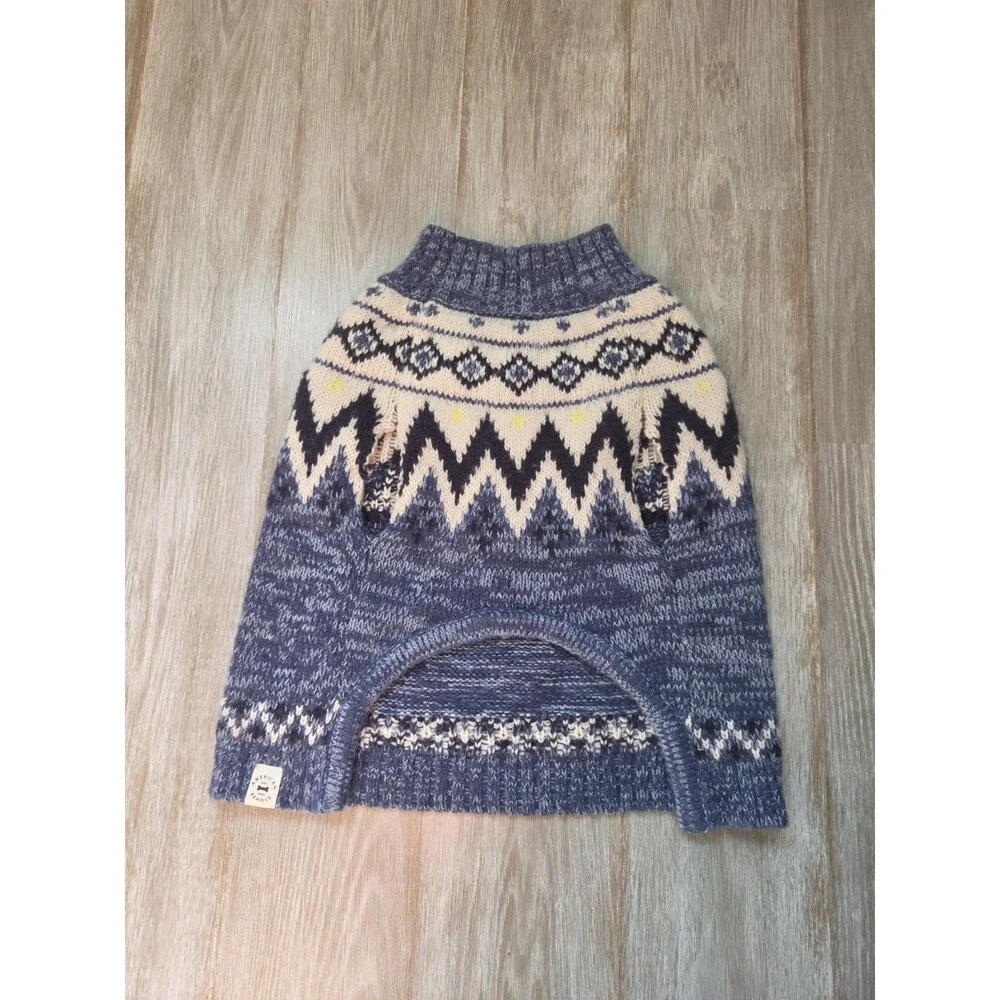 American Eagle Fair Isle Dog Sweater Blue Nordic Knit Mock Neck Size L Pet EUC